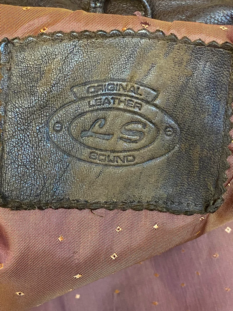Trachtenjacke Herren Leder braun Vintage mit Stickerei & Hirschhornknöpfen Gr. 50