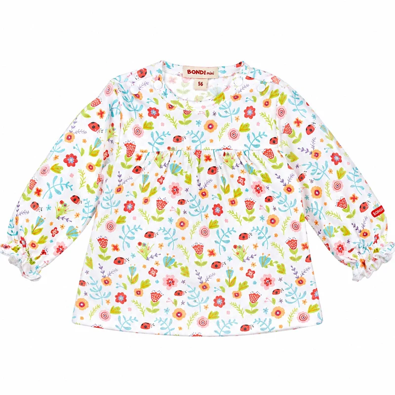 BONDI Langarmshirt "Blümchen und Käfer" 93692 - Weiß / Bunt | Pullover