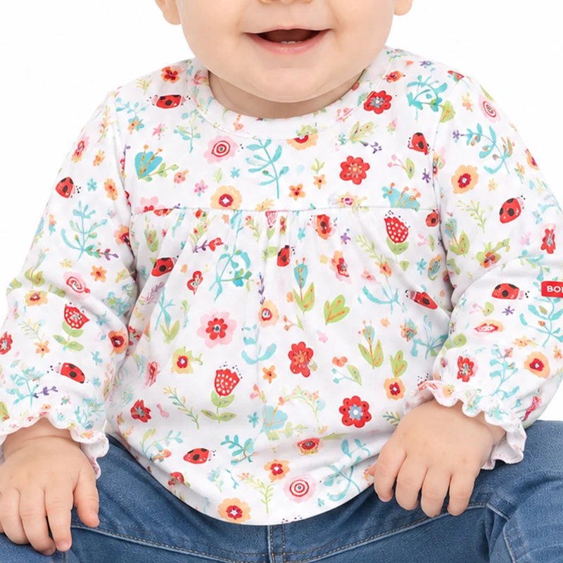 BONDI Langarmshirt "Blümchen und Käfer" 93692 - Weiß / Bunt | Pullover