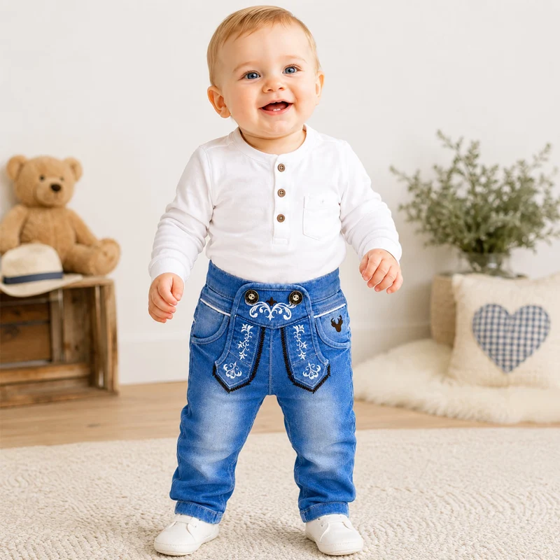 BONDI Lange Baby Jungen Jeans "Lausbub" 91642 | Blue denim