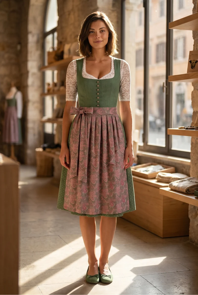 Berwin Long Dirndl 2pcs. 75cm 'Greta' sage