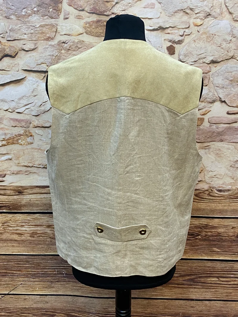Vintage Trachtenweste Leinen/Leder Beige Distler – Gr. 50