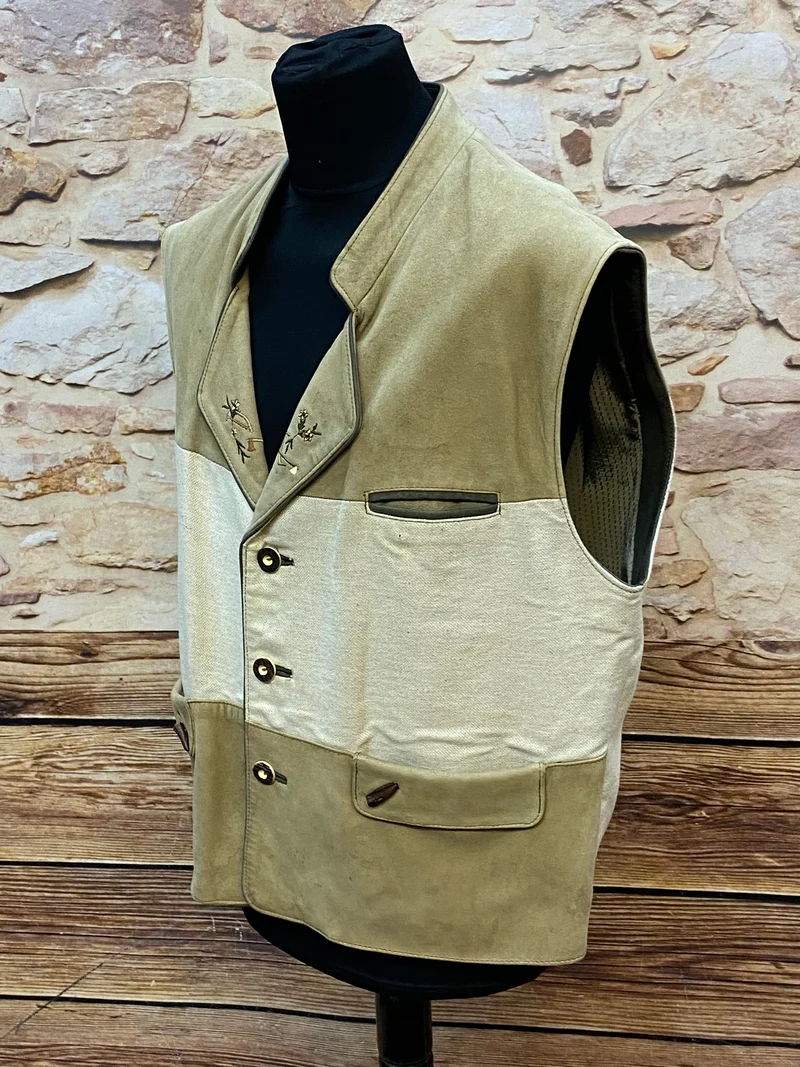 Trachtenweste Leder beige creme bestickt Vintage
