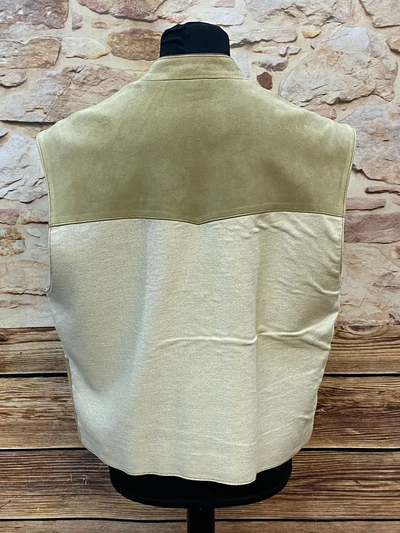 Trachtenweste Leder beige creme bestickt Vintage