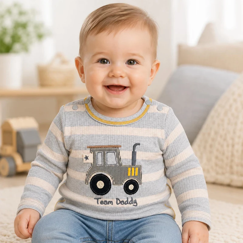 BONDI Baby Jungen Langarmshirt "Team Daddy" 94051 | Stripe Grey/Beige