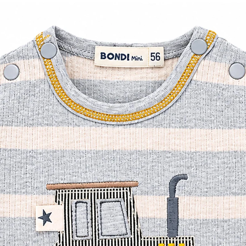 BONDI Baby Jungen Langarmshirt "Team Daddy" 94051 | Stripe Grey/Beige