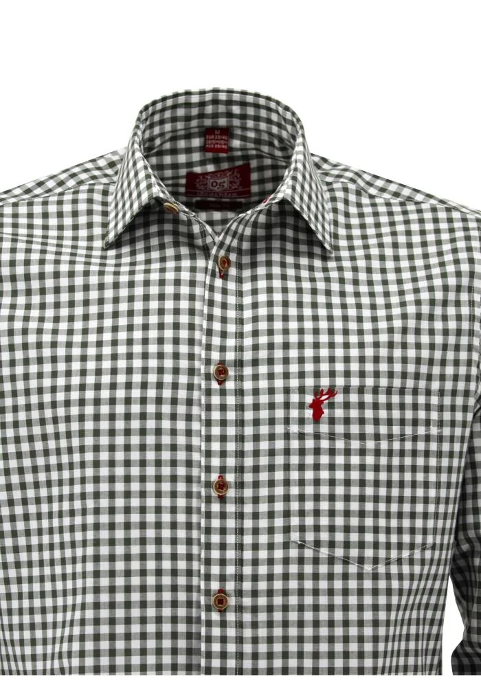OS Trachten Men's Long Sleeve Slim Fit Shirt "Kurtis" green