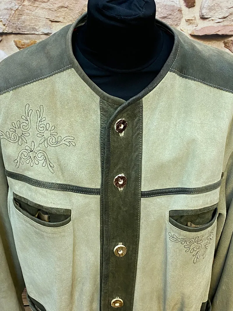 Trachtenjacke Herren Leder grün Vintage Landhaus Gr. 50