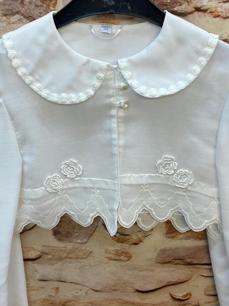 Weiße Festjacke mit Peter-Pan-Kragen – Gr. 140