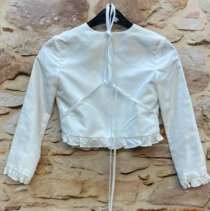 Kommunionjacke Mädchen Weiß mit Rüschen – festliche Bolerojacke Gr. 128