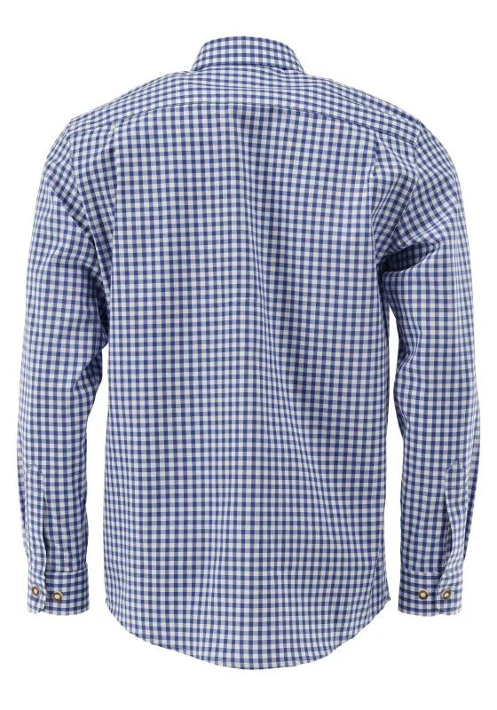 OS Trachten Men's Long Sleeve Regular Fit Shirt "Rusty" blue