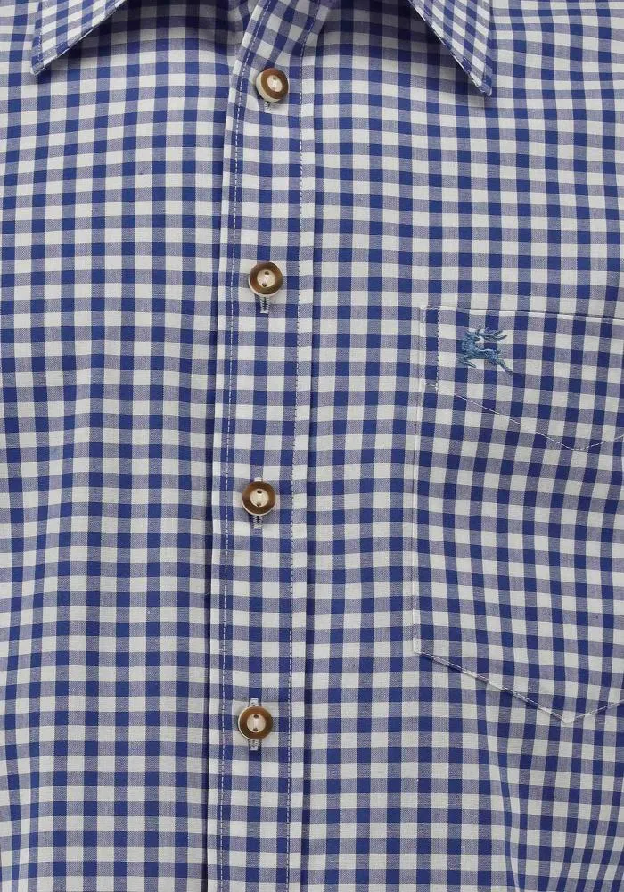 OS Trachten Men's Long Sleeve Regular Fit Shirt "Rusty" blue