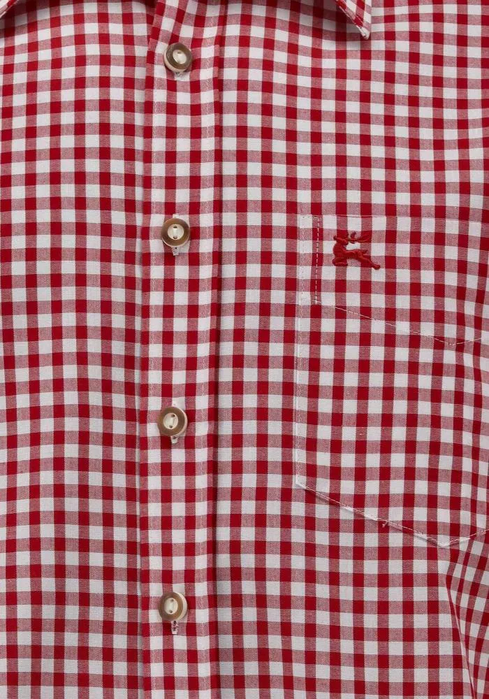 OS Trachten Men's Long Sleeve Regular Fit Shirt "Rusty" red
