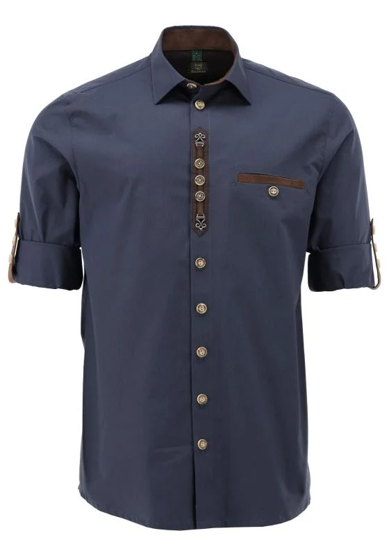 OS Trachten Men's Shirt "Wade" — Shark Collar, Navy