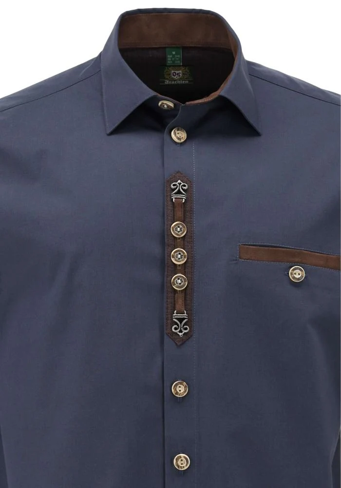 OS Trachten Men's Shirt "Wade" — Shark Collar, Navy