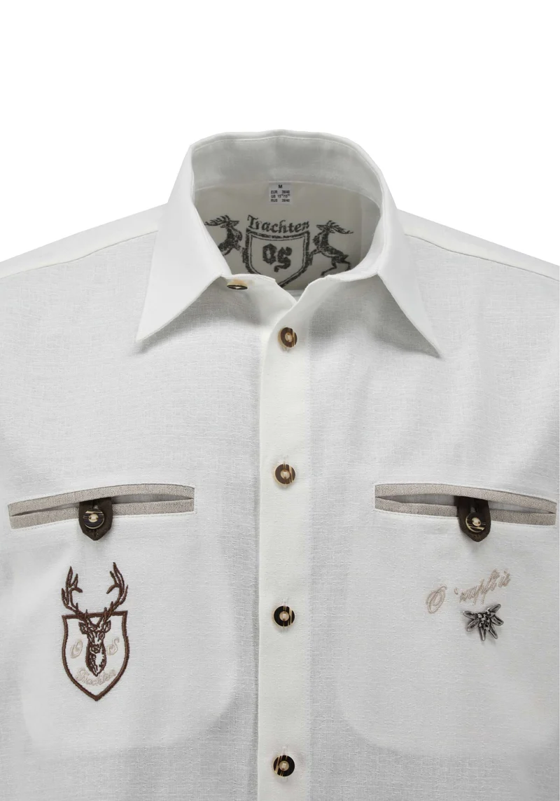 OS Trachten Men's 1/2 Sleeve Regular Fit Shirt "Alpenmark" white