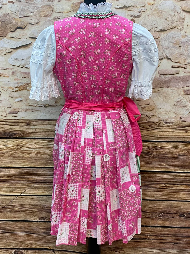Vintage Dirndl Set Pink-Grün Gr. 42 – Bluse & Schürze