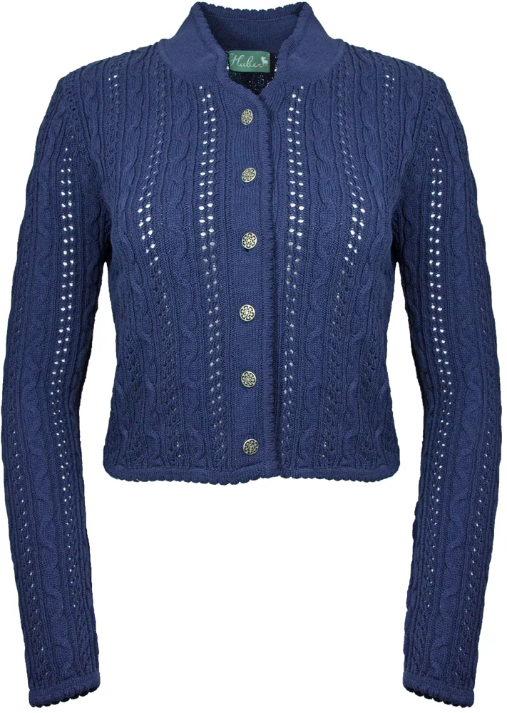 Huber Damen Trachten Strickjacke "Auri" mit Stehkragen | Marine Blau