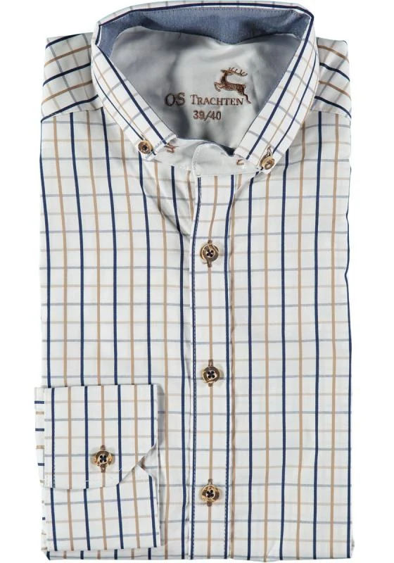 OS Trachten Men's Long Sleeve Slim Fit Shirt "Nexxus" white checks