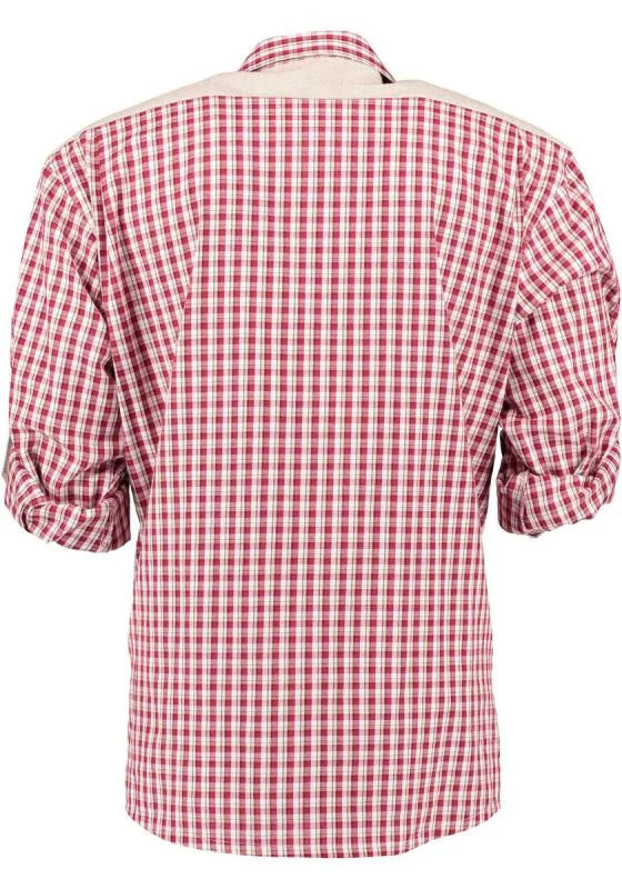 OS Trachten Men's Long Sleeve Regular Fit Shirt "Bergheim" red