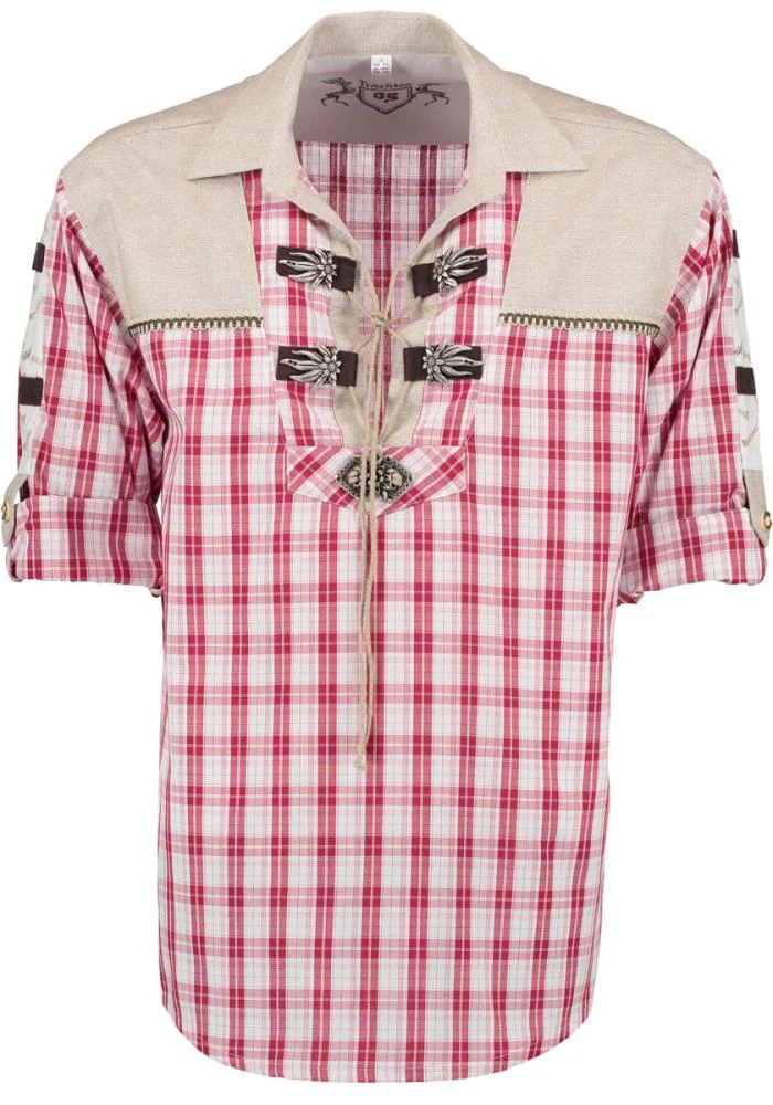 OS Trachten Men's Long Sleeve Regular Fit Shirt "Alpenwald" red
