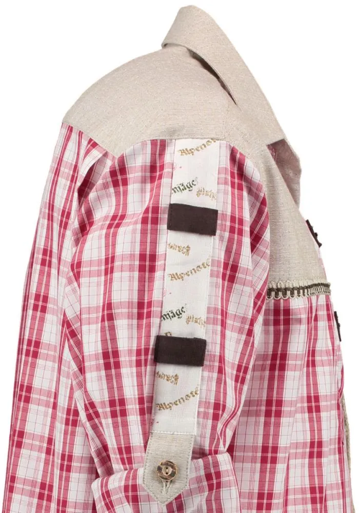 OS Trachten Men's Long Sleeve Regular Fit Shirt "Alpenwald" red