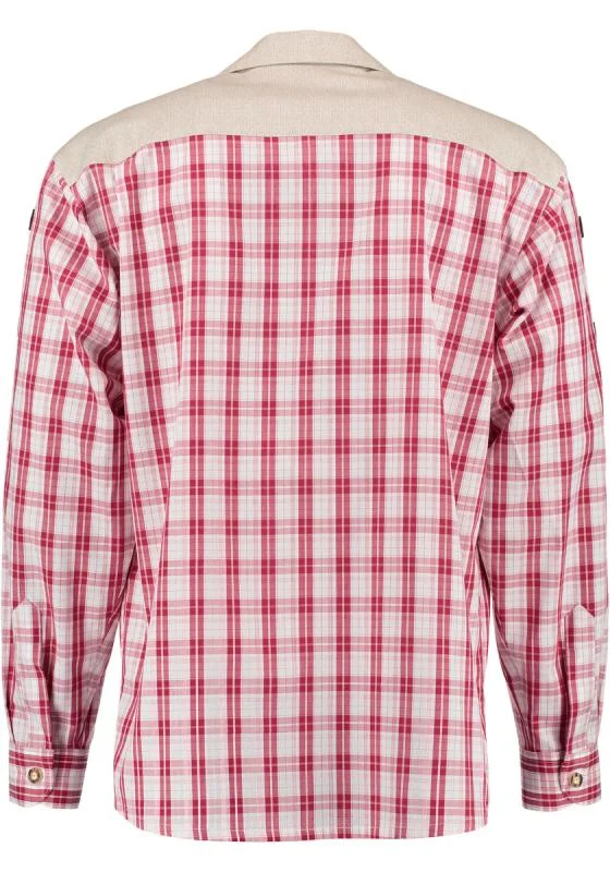 OS Trachten Men's Long Sleeve Regular Fit Shirt "Alpenwald" red