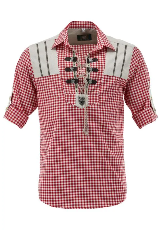 OS Trachten Men's Long Sleeve Regular Fit Shirt "Savoy" red