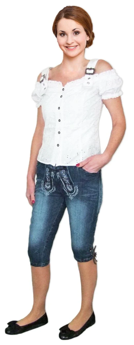 Lekra Damen Jeans Bea Kniebundhose in Lederhosen Optik - Blau