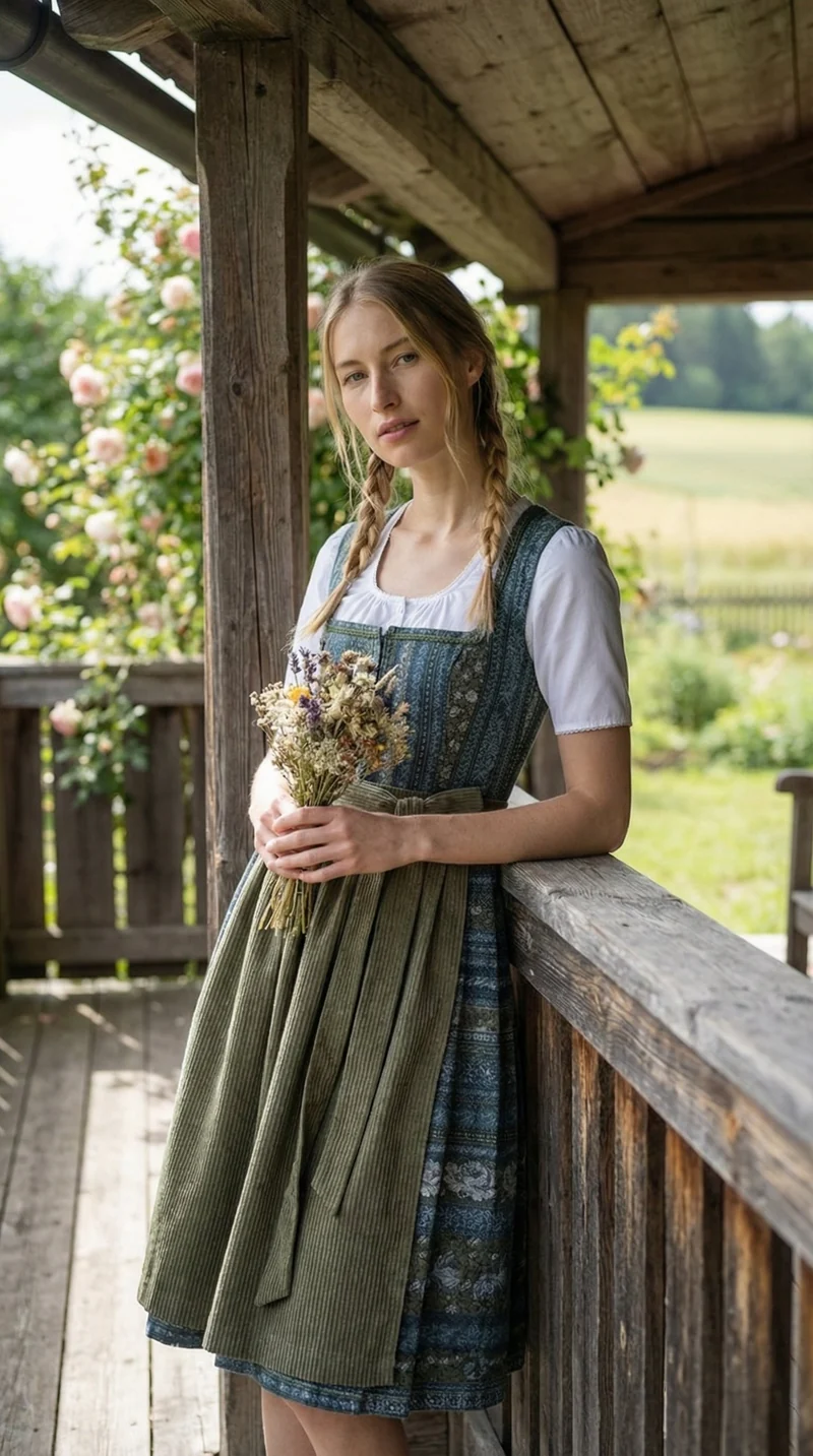 Berwin Long Dirndl 2pcs. 75cm "Sarah" olive