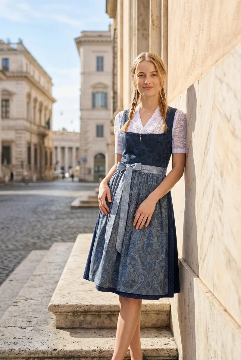 Berwin Long Dirndl 2pcs. 70cm "Doris" blue