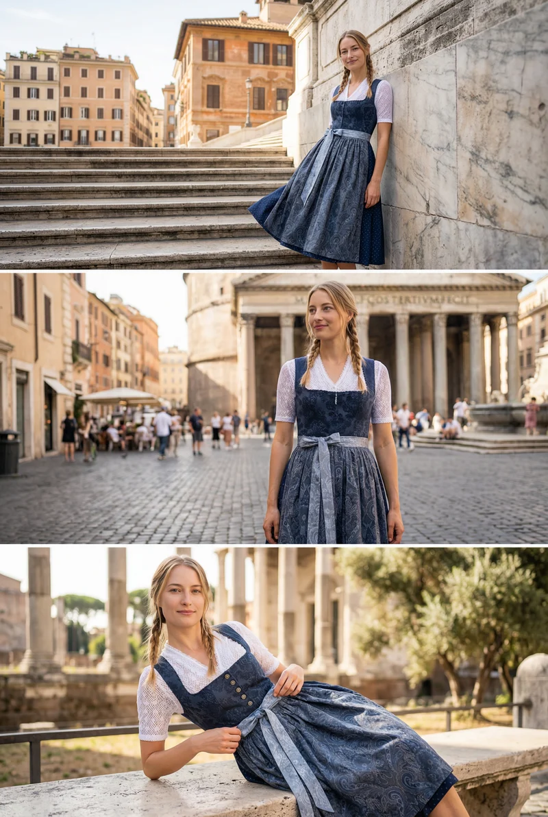 Berwin Long Dirndl 2pcs. 70cm "Doris" blue