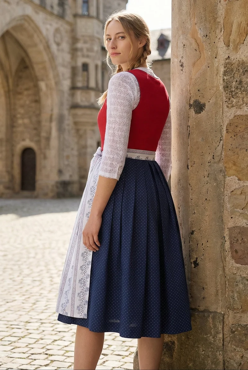 Berwin Long Dirndl 2pcs. 75cm "Alma" red