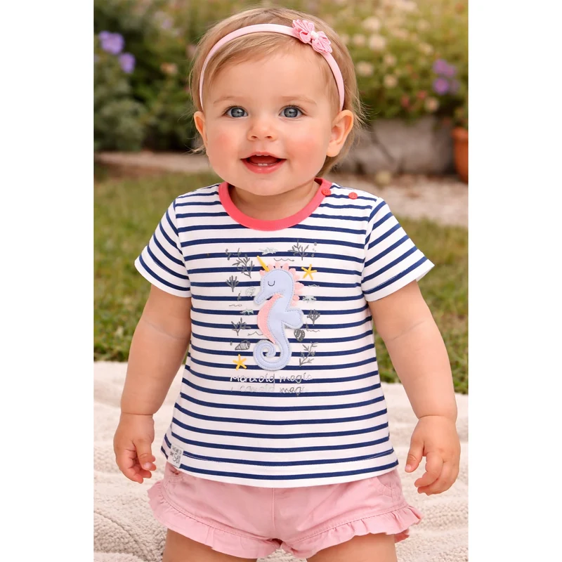 BONDI Baby Mädchen T-Shirt "Seepferd" 86691 | Navy Gestreift