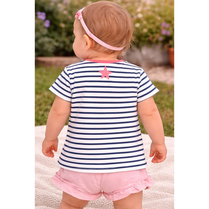 BONDI Baby Mädchen T-Shirt "Seepferd" 86691 | Navy Gestreift
