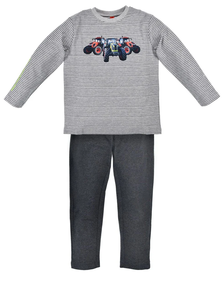 BONDI Jungen Pyjama "Traktor" 33171 | Grau Melange