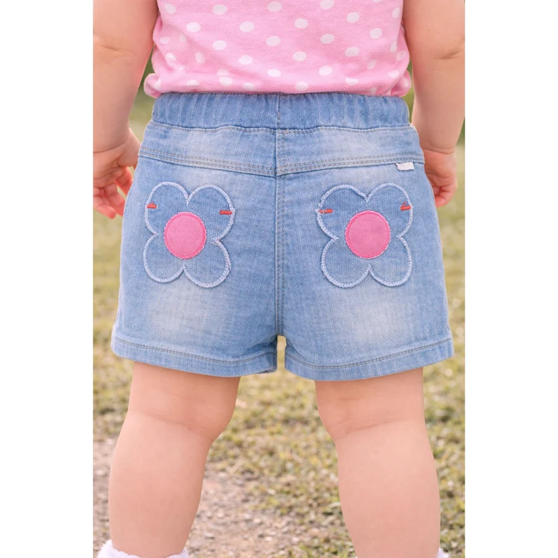 BONDI Baby Mädchen Jeans Bermuda "Flower" 86886 | Blue denim
