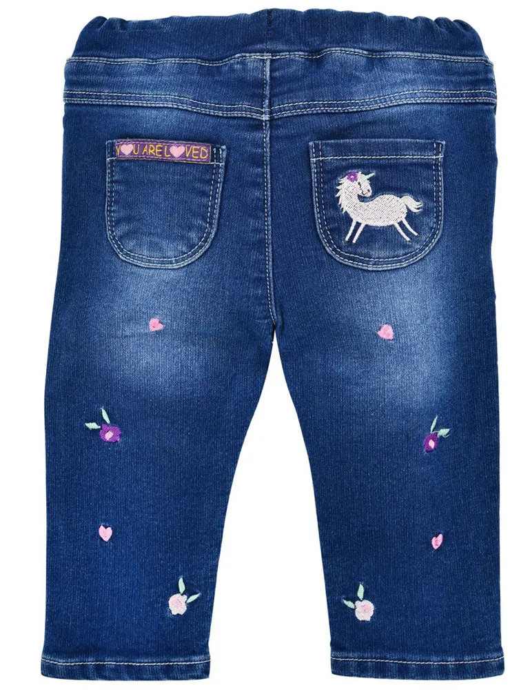 BONDI Baby Mädchen Jeans "Blümchen" 86645 | Blue denim