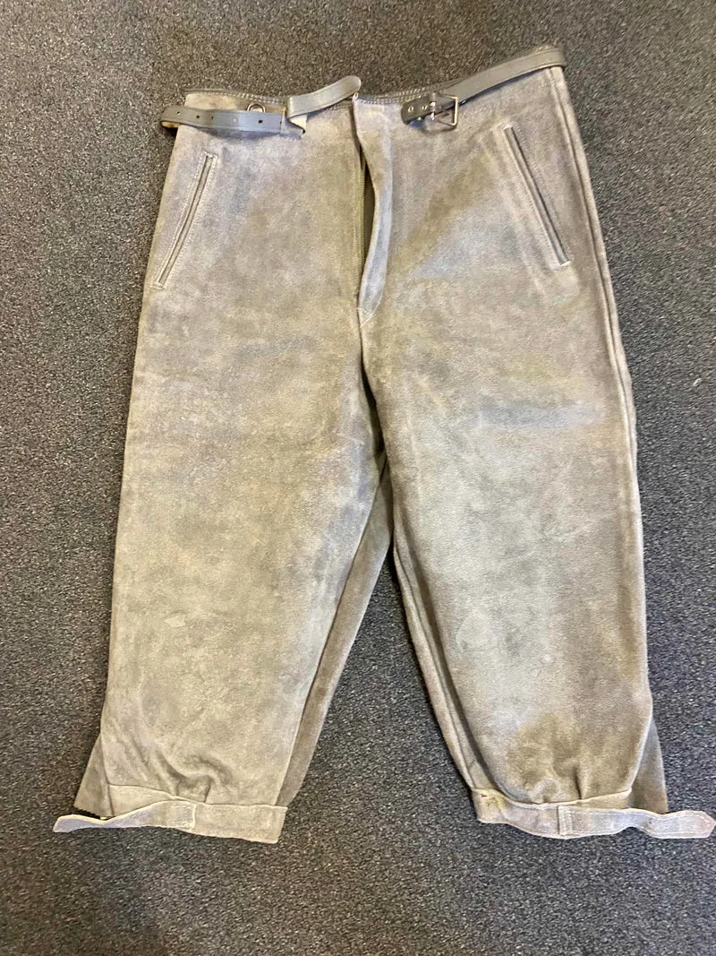 Vintage Kniebundlederhose Herren 1970er Grau Echtleder Gr. 46