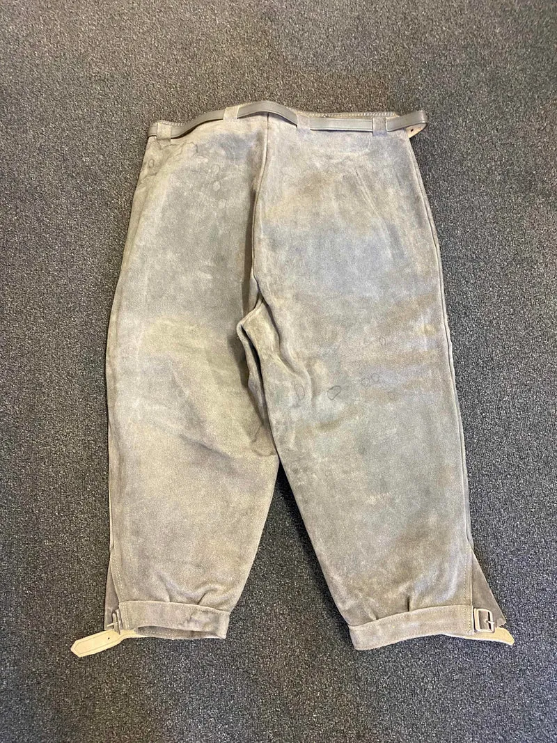 Vintage Kniebundlederhose Herren 1970er Grau Echtleder Gr. 46