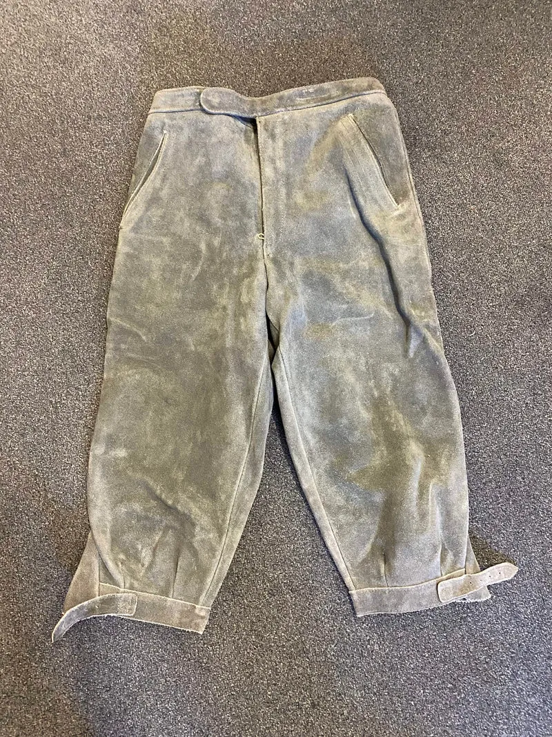 Vintage Lederhose Herren Kniebund Gr. ca. 44 – grau Trachtenhose Echtleder
