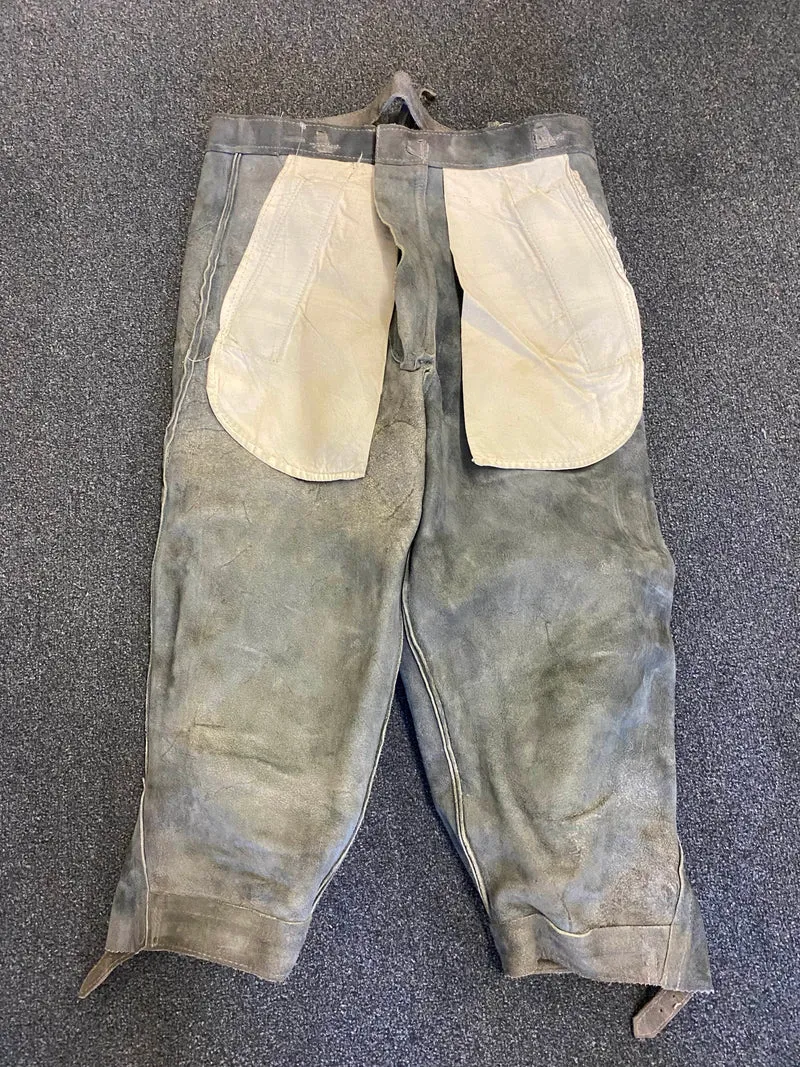 Vintage Lederhose Herren Kniebund Gr. 46 – grau echte Trachtenhose mit Gürtel