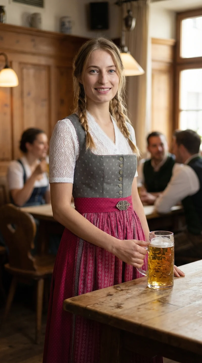 Berwin Long Dirndl 2pcs. 75cm "Nina" Gray/Red