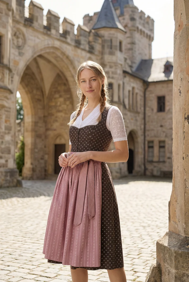 Berwin Midi Dirndl 2pcs. 60cm "Emma" brown/pink