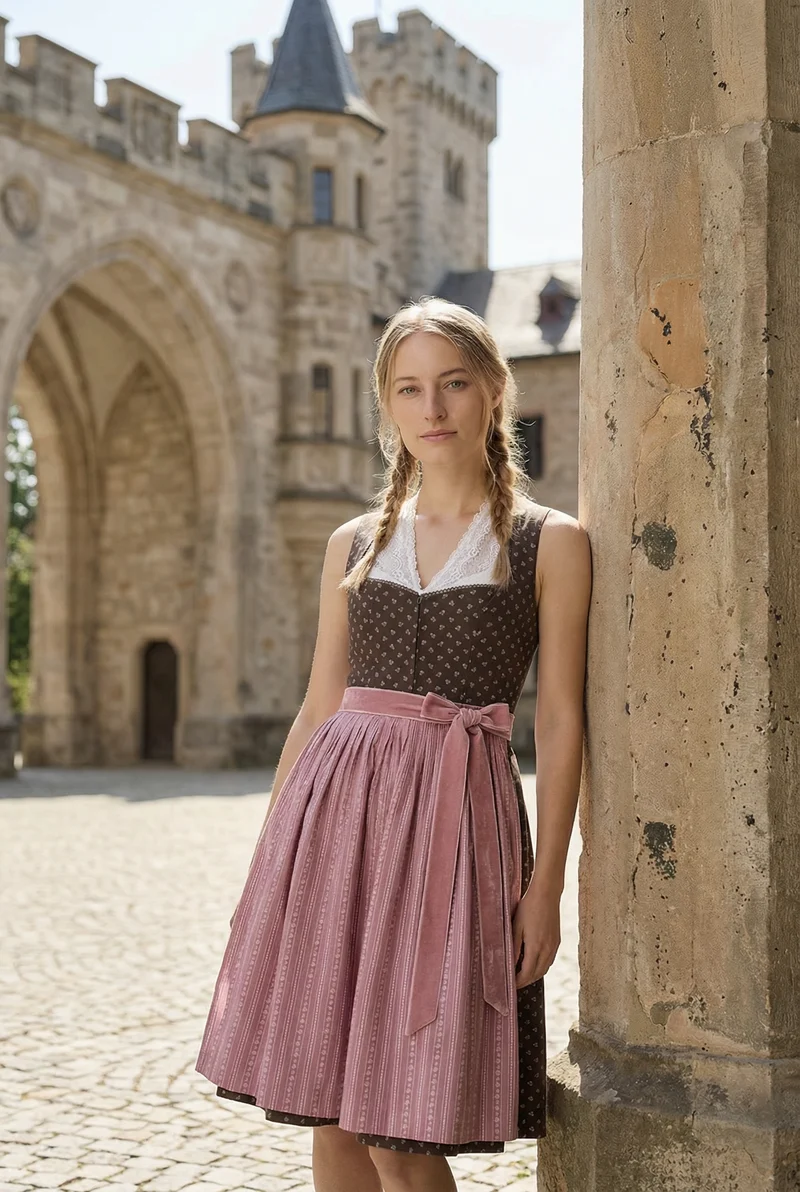 Berwin Midi Dirndl 2pcs. 60cm "Emma" brown/pink