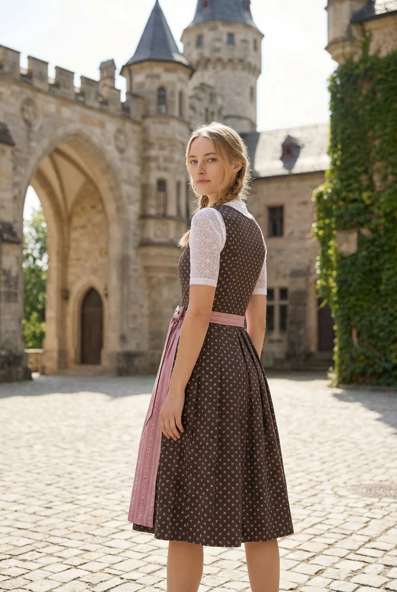 Berwin Midi Dirndl 2pcs. 60cm "Emma" brown/pink