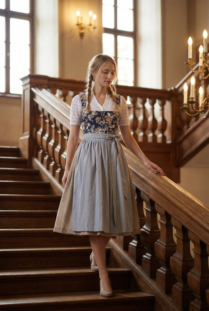 Berwin Long Dirndl 2pcs. 75cm "Kirsten" floral blue