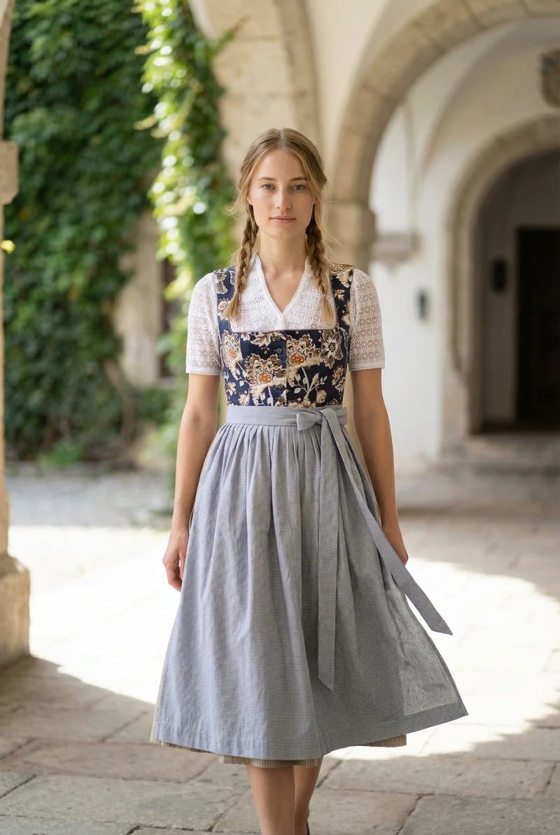 Berwin Long Dirndl 2pcs. 75cm "Kirsten" floral blue