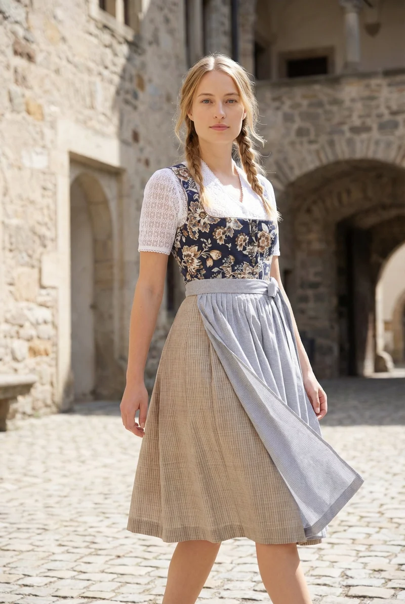 Berwin Long Dirndl 2pcs. 75cm "Kirsten" floral blue