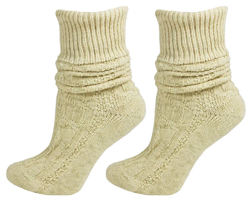 Kurze Trachtensocken mit Zopfmuster Natur